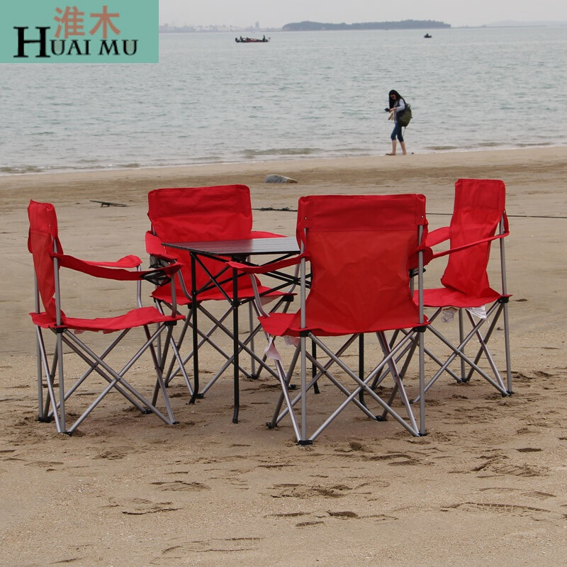 淮木（HUAIMU）户外桌椅套装折叠桌沙滩折叠椅组合套件自驾游野餐烧烤折叠桌椅_2 红色椅5件套