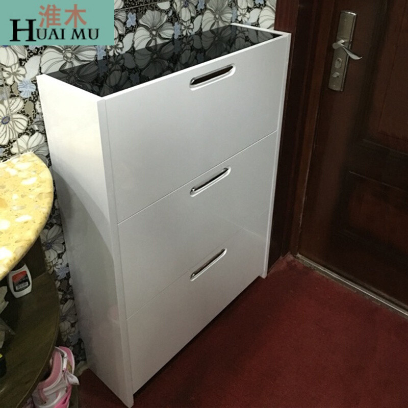淮木（HUAIMU）薄翻斗鞋柜简约现代口厅柜白色黑面实木17cm钢琴烤漆大容量6长110- 长95*宽17*高107
