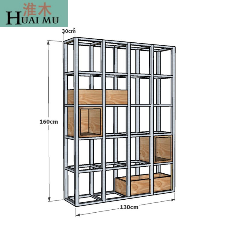 淮木（HUAIMU）美式铁艺实木书架书柜墙角创意玄关隔板置物架落地客厅装饰架子 130*30*160CM