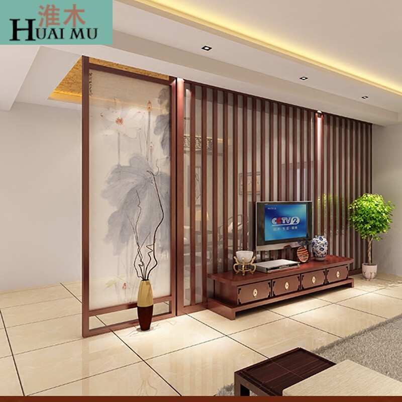 淮木（HUAIMU）中式简约玄关屏风隔断客厅时尚办公欧式半透实木座屏荷花80*240木组装 80*240北美胡桃木