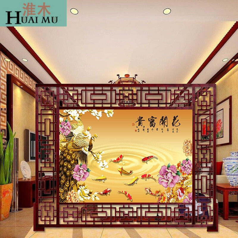 淮木（HUAIMU）实木现代中式简约隔断屏风时尚镂空办公客厅书房玄关隔断座屏加大280*1 280*180四周镂空橡木