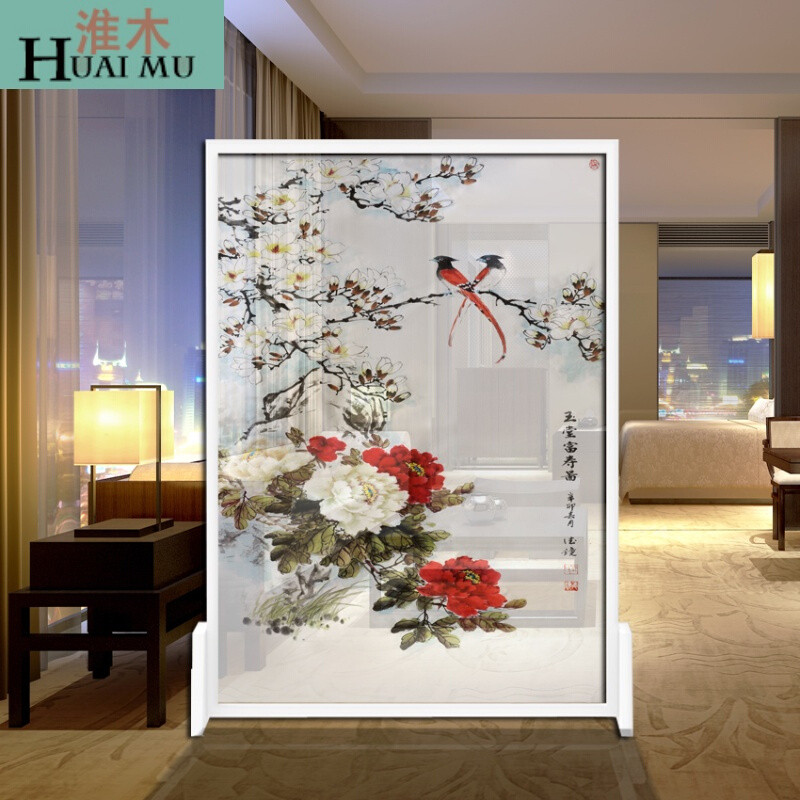 淮木（HUAIMU）中式屏风实木座屏屏风隔断客厅办公餐厅茶楼半透梅花座屏胡桃木120*18 松木100*180