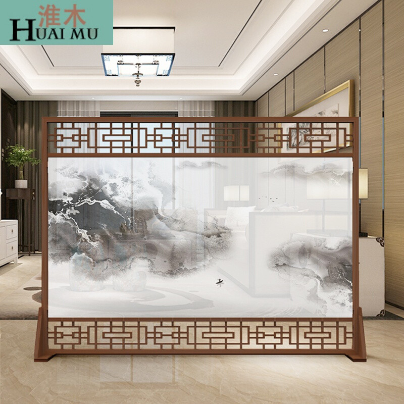 淮木（HUAIMU）新中式屏风隔断玄关客厅简约现代中式双面半透乔其纱时尚实木北美橡木240 北美橡木220*180cm上下镂空