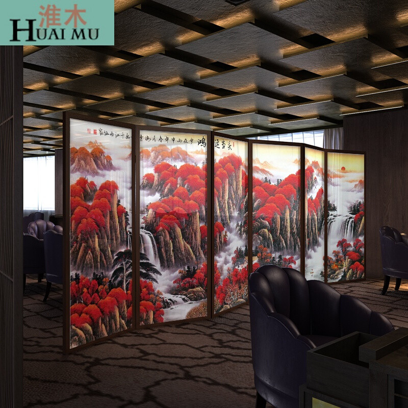 淮木（HUAIMU）中式实木隔断屏风半透明折屏酒店茶舍隔断客厅卧室屏风风水折屏 五扇胡桃木80*180cm