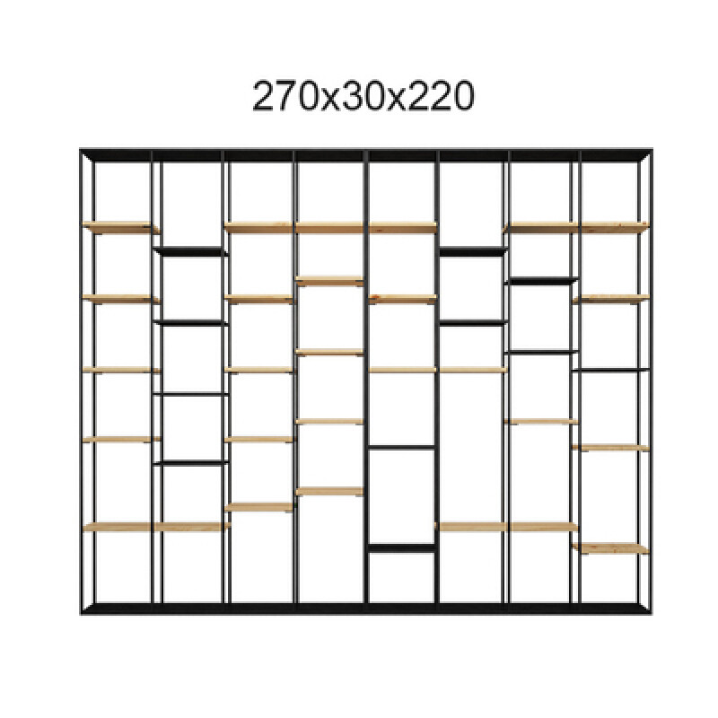 北欧铁艺屏风隔断置物架落地实木格子架客厅书架loft工业风展示架 270*30*220
