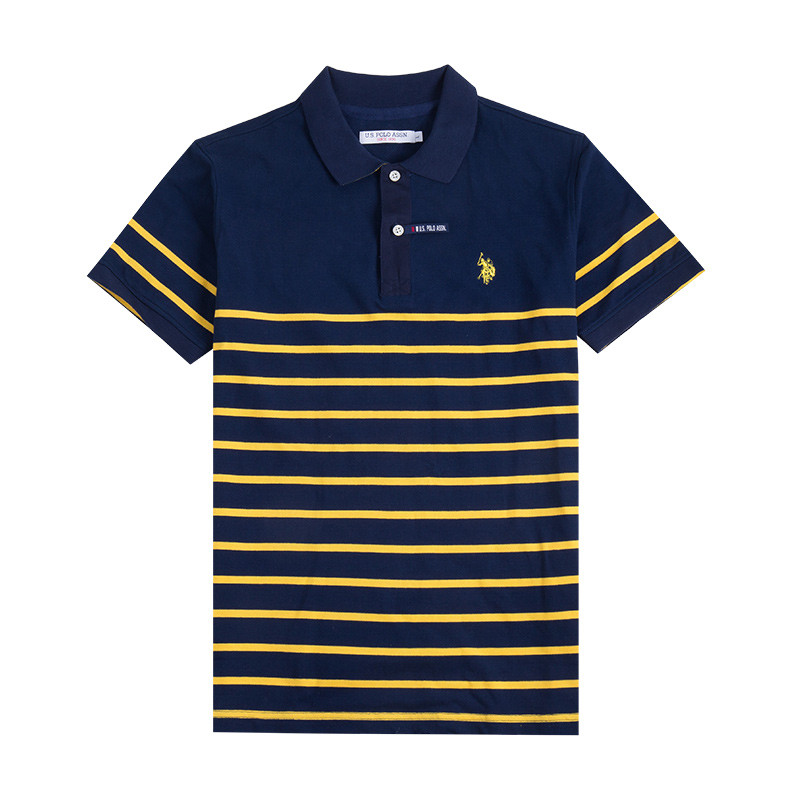 U.S. POLO ASSN.男短袖休闲polo衫潮流新款修身休闲翻领条纹t恤_DGE70 M/170 黄色条纹-K
