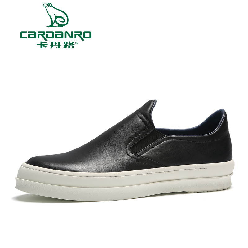 Cardanro/卡丹路真皮休闲板鞋懒人鞋套脚乐福鞋日常休闲皮鞋_gFN46 黑色-DQ80583001 44