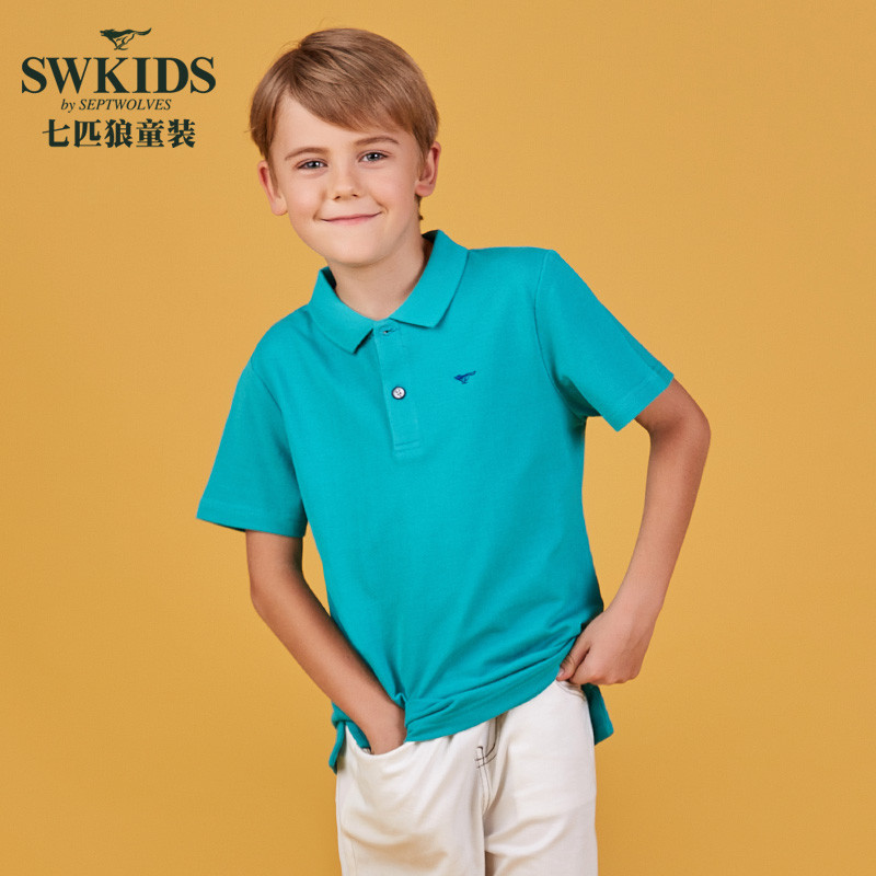 七匹狼旗下swkids系列童装新男童短袖T恤 140cm 209(浅绿)