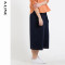 Aline/阿莱2018春季新款修身显瘦阔腿裤 藏青色棉微弹显高七分裤 AHK1031 XL 藏青色