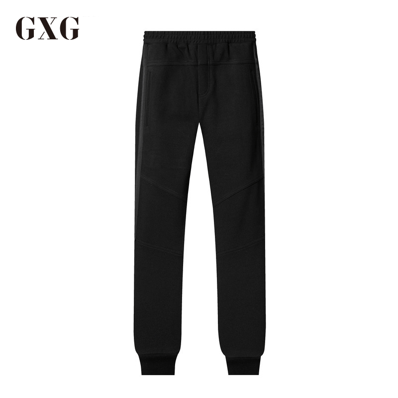 GXG休闲裤男装春季男士修身时尚都市潮流黑色长裤男 185/XXL 黑色