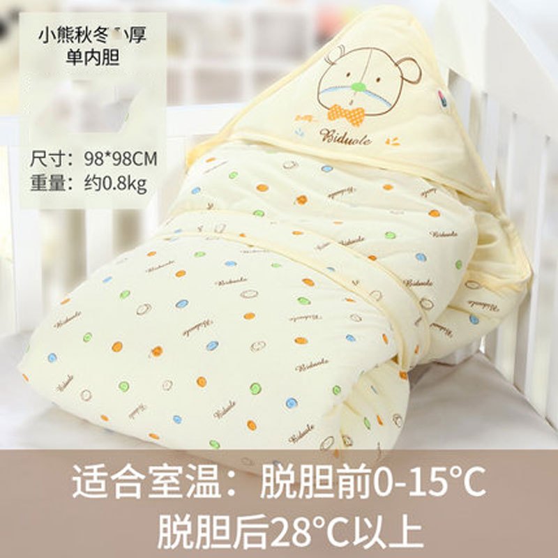 新生儿可爱卡通包被棉初生婴儿抱被春秋抱毯春夏季薄款被子包巾宝宝用品 见颜色图 小熊秋冬jia厚黄