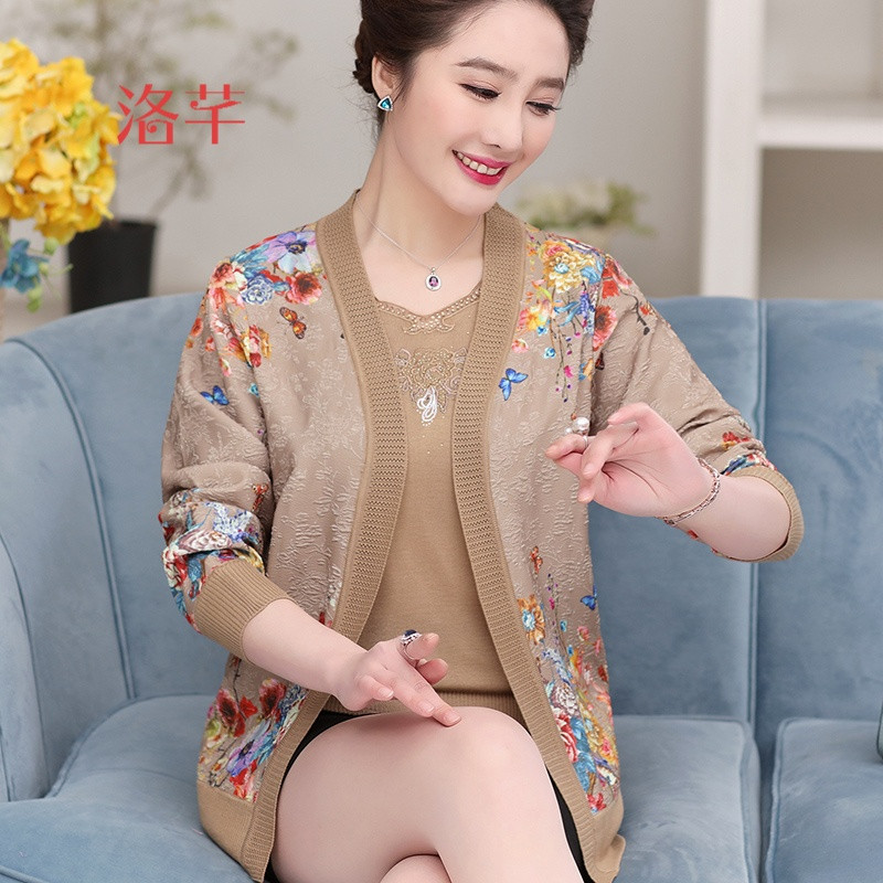 洛芊中老年人女装春装2018新款套装40岁50中年妈妈两件套上衣服装春秋 L 咖啡