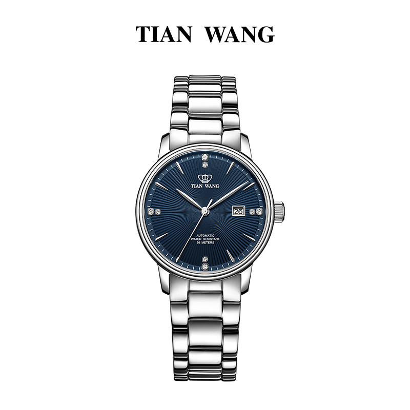 天王表情侣表自动机械表钢带男士手表女士手表休闲腕表51002 蓝面钢带女表