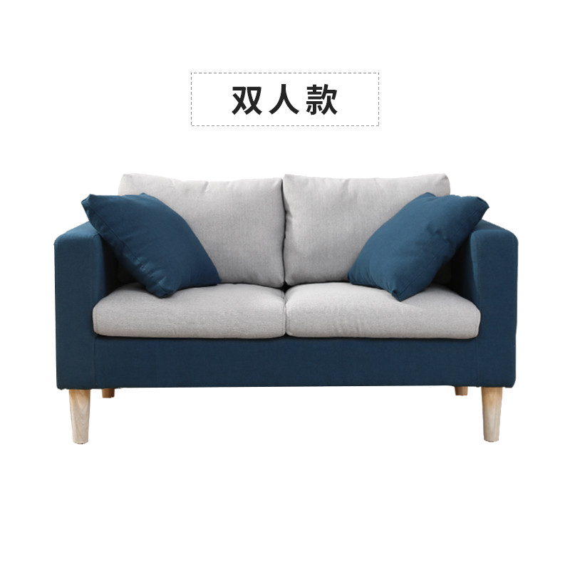 现代简约布艺沙发小户型双三人沙发组合卧室简易两人懒人小沙发_6 蓝灰【双人124CM】+2个抱枕