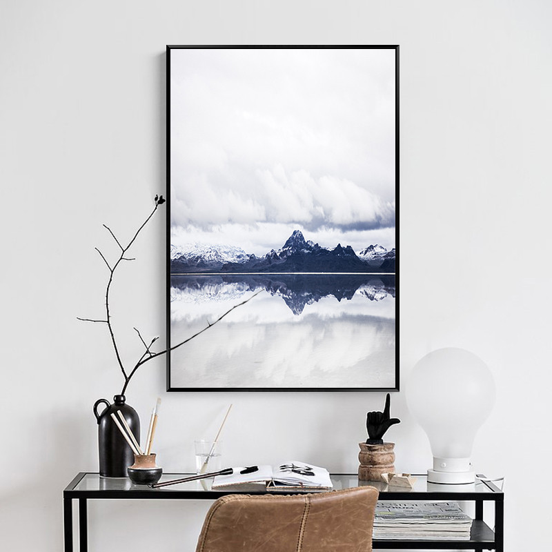 北欧式装饰画现代简约客厅组合挂画卧室床头沙发风景墙画清新壁画_6 浅蓝色J款