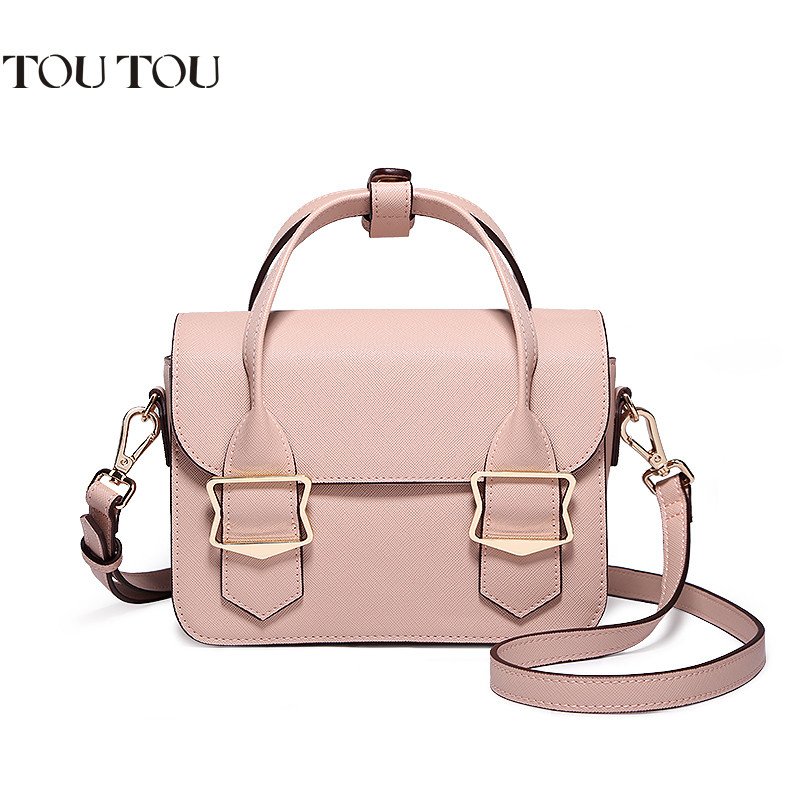 toutou2018春新款韩版简约大气手提小方包单肩百搭少女斜挎包包潮 裸粉