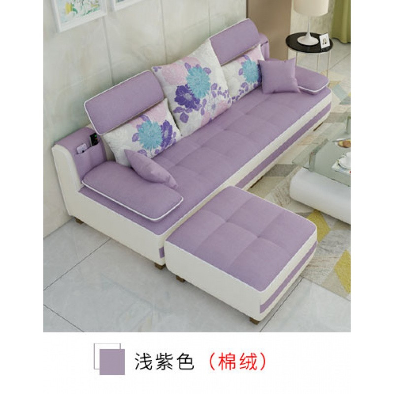 新款布艺沙发小户型简约现代客厅家具整装三人位布沙发可拆洗组合_7 浅紫色棉绒
