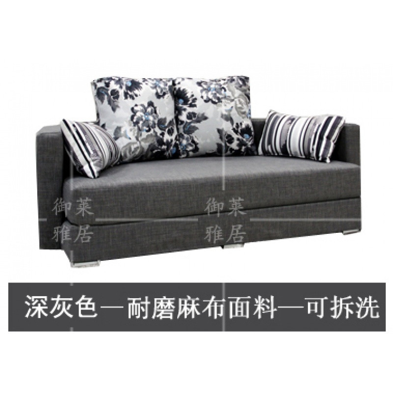 圆形折叠布艺简约沙发1.5/1.8米客厅多功能可拆洗沙发书房沙发床_7 深灰色(花枕）