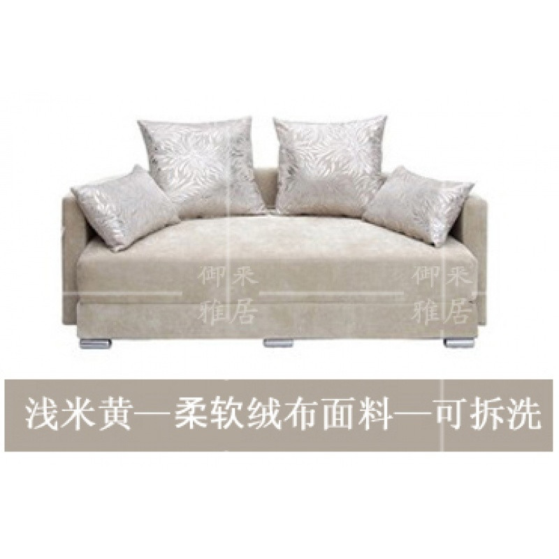 圆形折叠布艺简约沙发1.5/1.8米客厅多功能可拆洗沙发书房沙发床_7 浅米黄(花枕）