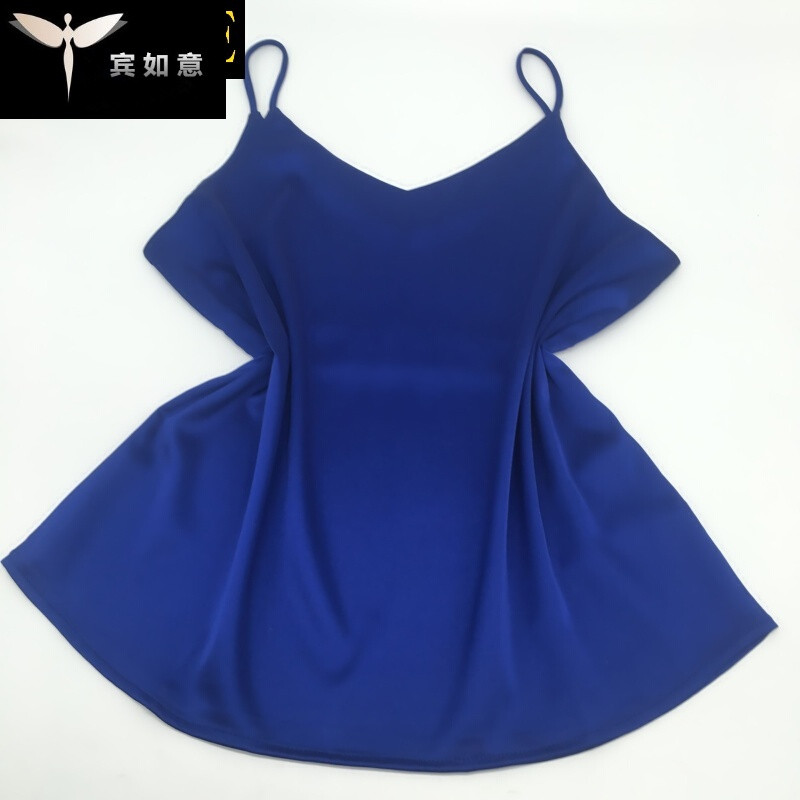 真丝吊带背心女打底丝绸性感V领外穿韩版上衣女内搭短款夏秋短款黑色V领2XL上胸围96 2XL上胸围96 深蓝色V领
