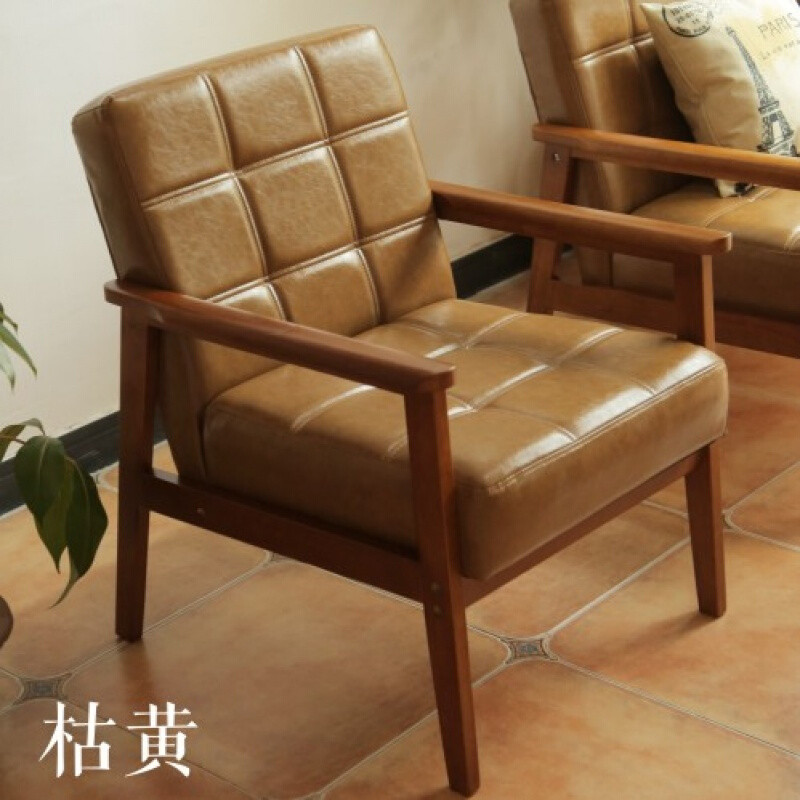 淮木北欧办公室接待奶茶店西餐咖啡厅桌椅组合简约休闲卡座皮质沙枯叶黄三人 枯黄色单人
