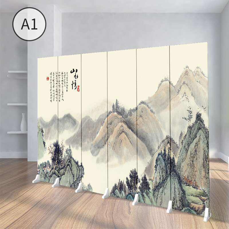 淮木屏风隔断客厅装饰折叠实木中式玄关简约现代双面布艺房间移动折屏10扇防透+11个底座1. 乳白色A1款(6扇防透)