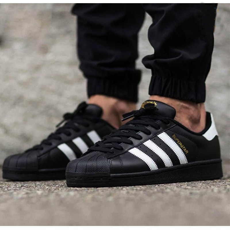 阿迪达斯Adidas三叶草男鞋黑色金标贝壳头运动鞋休闲板鞋B27140 1号黑色/亮白/1号黑色 44.5