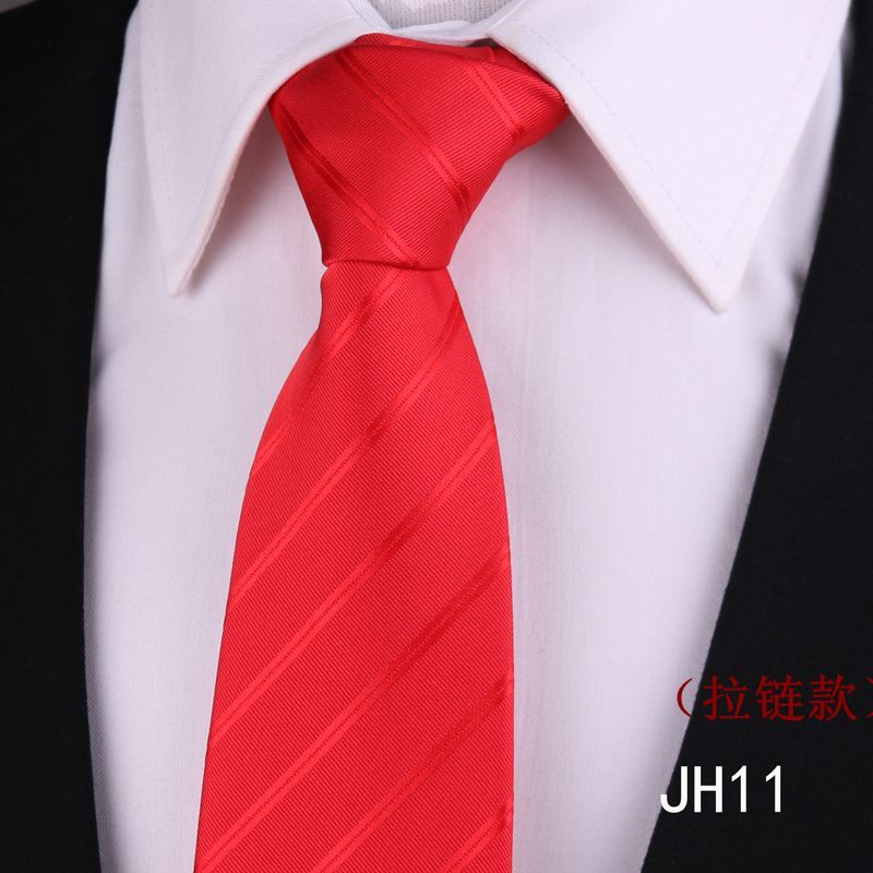 易拉得懒人拉链自动红色结婚领带男正装商务新郎婚礼男8CM_5_5 JH11拉链款