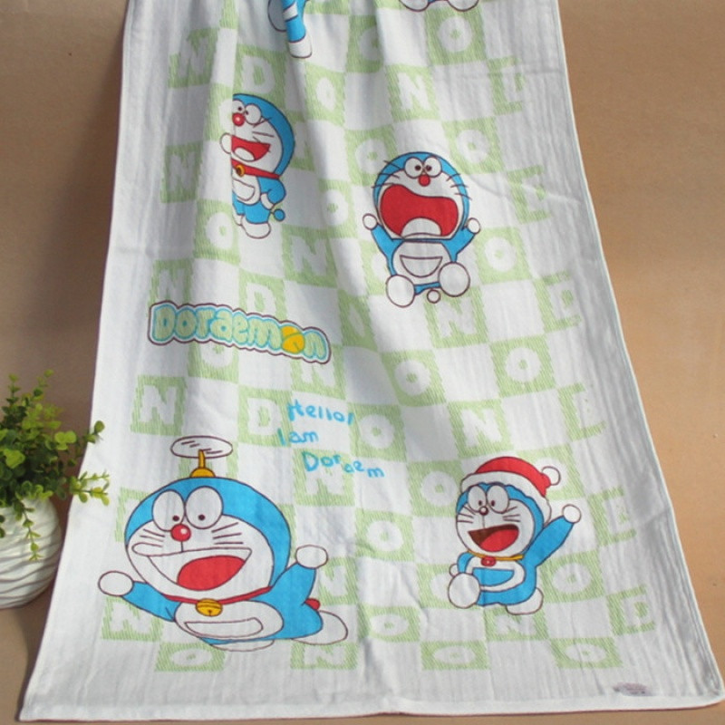 纯棉纱布超大盖被巾儿童成人浴巾毛巾被柔软吸水120*140cm 140x120cm 绿格叮当猫