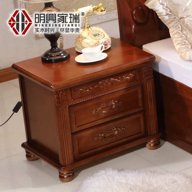 实木床头柜美式欧式床边柜中式抽屉柜简约现代卧室多功能储物柜_38 象牙白