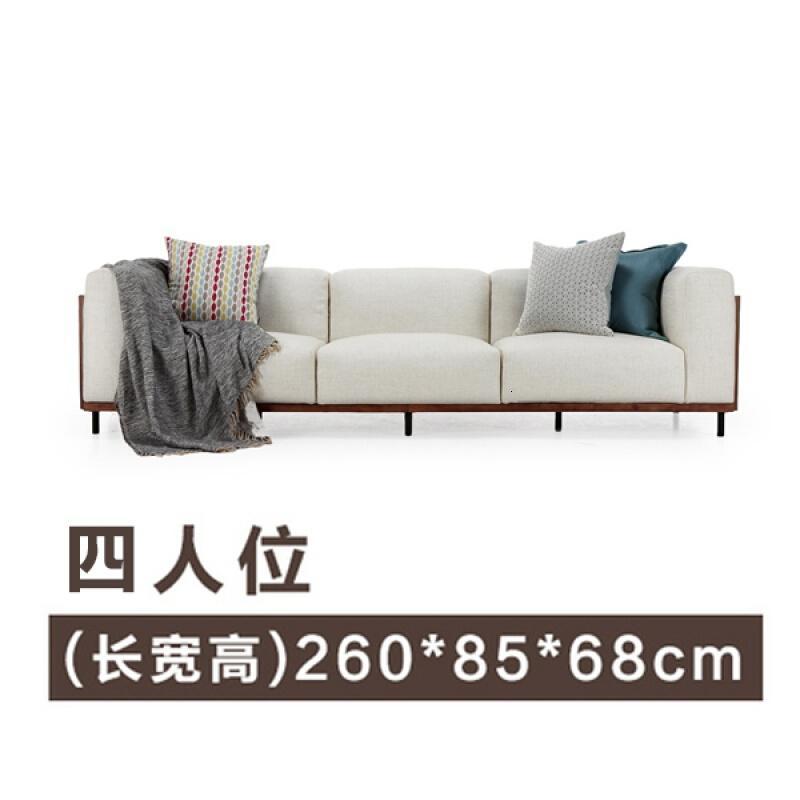 淮木北欧布艺沙小户型现代简约三人位日式组合整装客厅风格实木家具单人位+双人位+三人位组合_2 四人位
