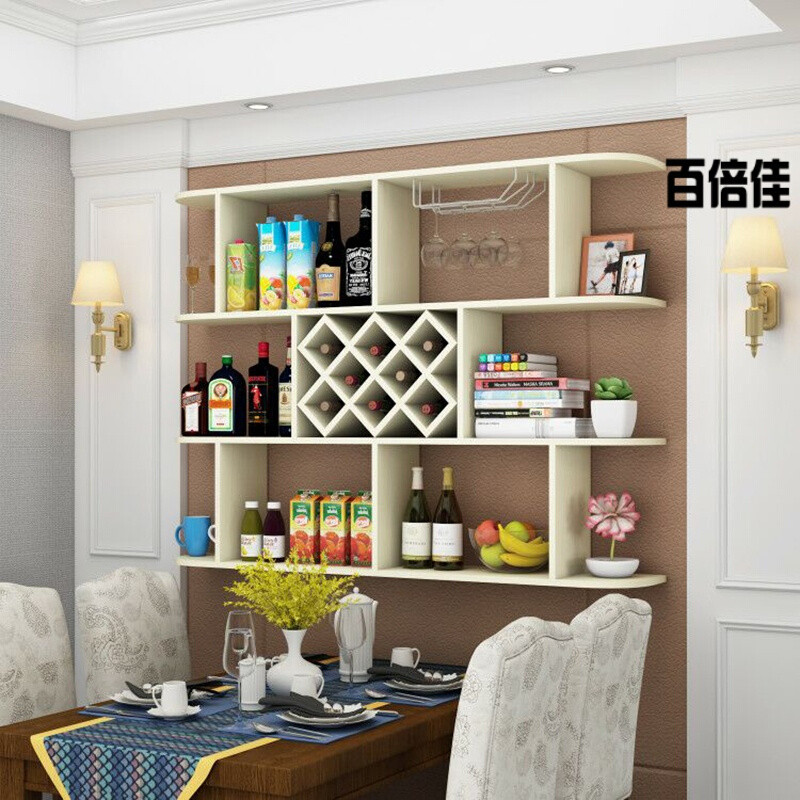 新款创意墙上酒架酒柜壁挂置物架壁柜背景墙客厅展示架创意装饰架现代红酒 1.4米(8格)暖白