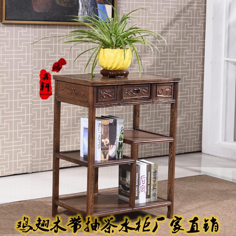 红木家具小茶几茶水柜花梨木电话架鸡翅边几黑檀角几酸枝置物花架_2_5 鸡翅木带抽屉60*40*80C