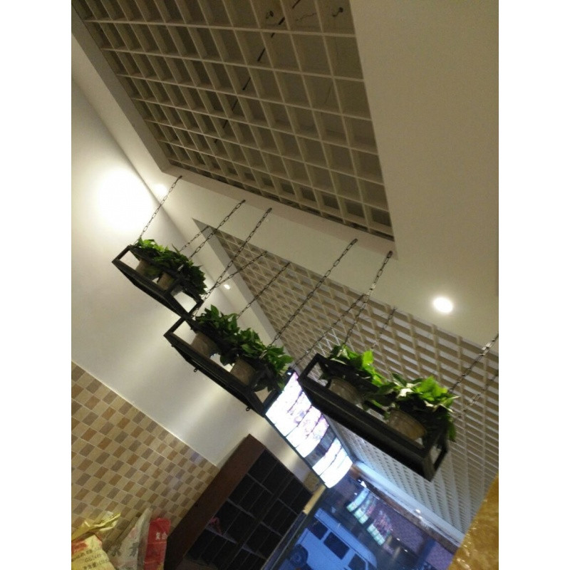 实木悬挂架复古铁艺吊顶置物架空中花架链条植物架悬空装饰挂架_7 120*25*15架子一个