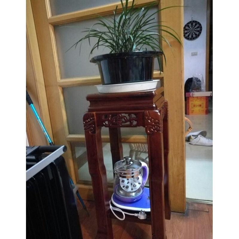 实木花架客厅吊兰榆木仿古绿萝盆景圆形鱼缸简约室内架子阳台中式_4_8 A款面30高60