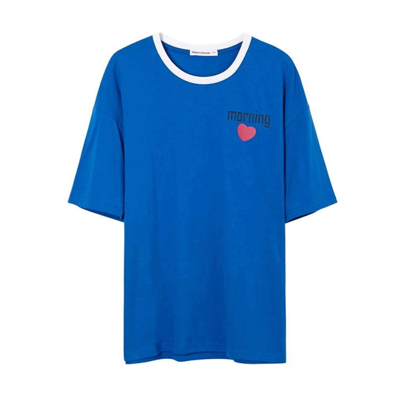 美特斯邦威2018春季短袖圆领印花修身男T恤661014 185/104B/XXL 公主蓝