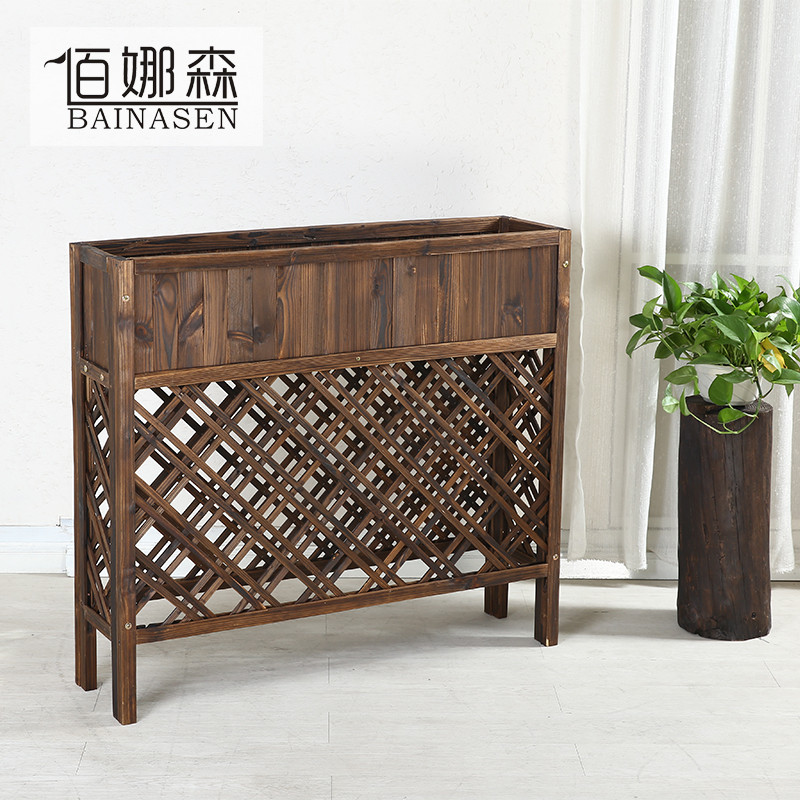 花架隔断爬藤绿植花槽隔断酒店餐厅吧台隔断室内外围栏防腐木花箱_7 长120宽25高120碳化色