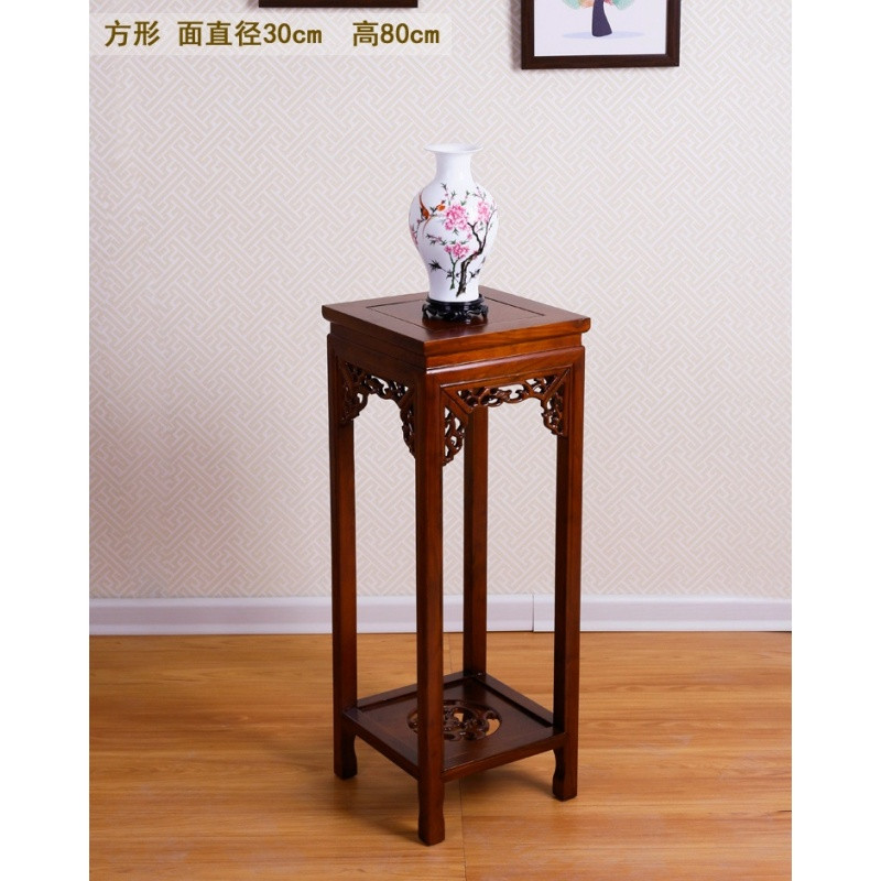 中式花架实木客厅地面绿萝吊兰花盆盆景架子欧式室内木质单个整装_7 方形30面80高【精品】