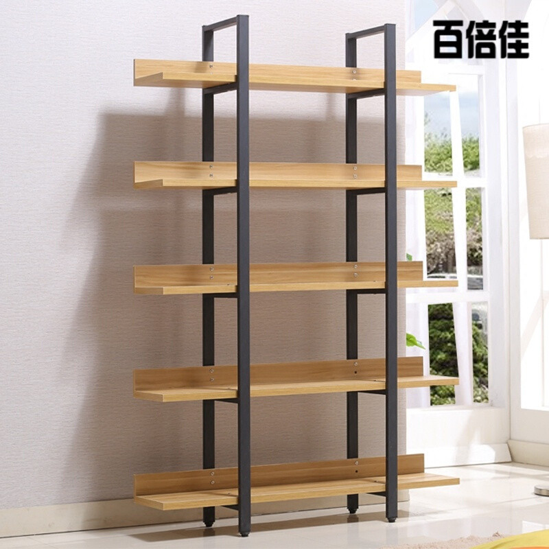 创意新款组合书架简易隔板置物架客厅墙壁架简约现代钢木书架时尚展示货架多层储物架杂物收纳架 五层120*40*182(2.5cm厚)