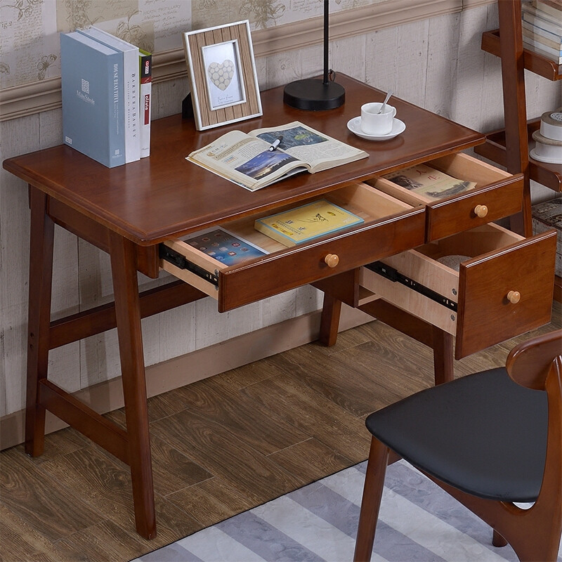 淮木办公桌单人电脑台式桌1.4米家用现代简约写字台1.2米带抽屉学习桌 纯实木书桌1.2米胡桃色