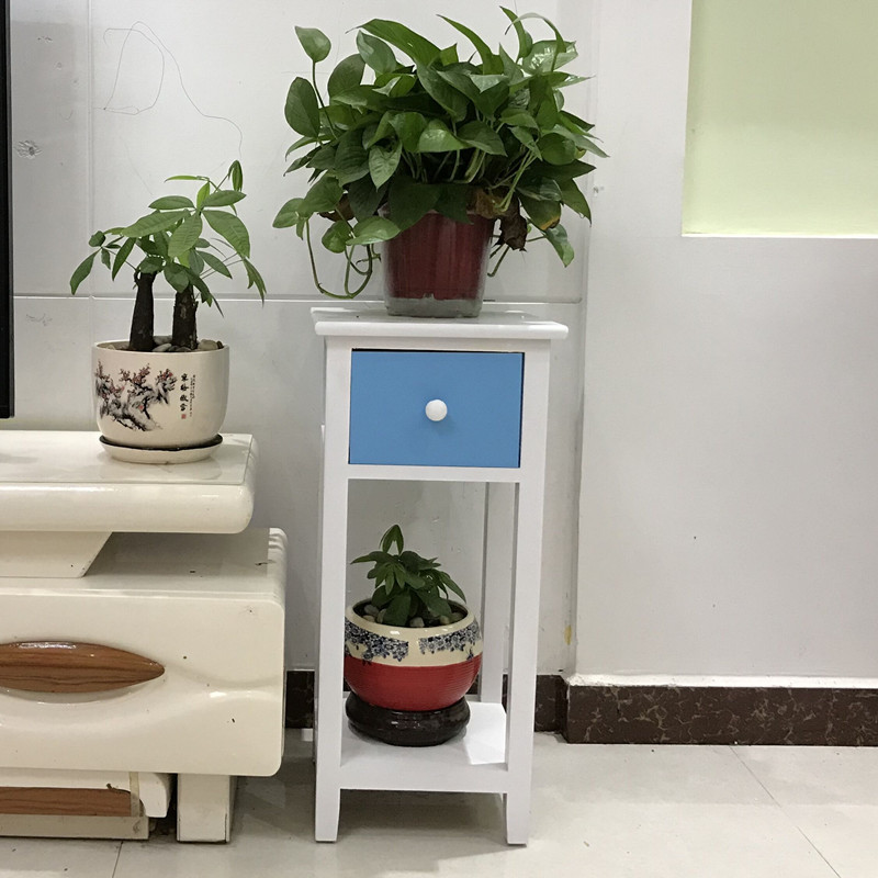 现代简约客厅盆景架地面绿萝阳台花架实木多层花几木质吊兰花架子_9 大号一抽白架蓝抽（28*28*60）
