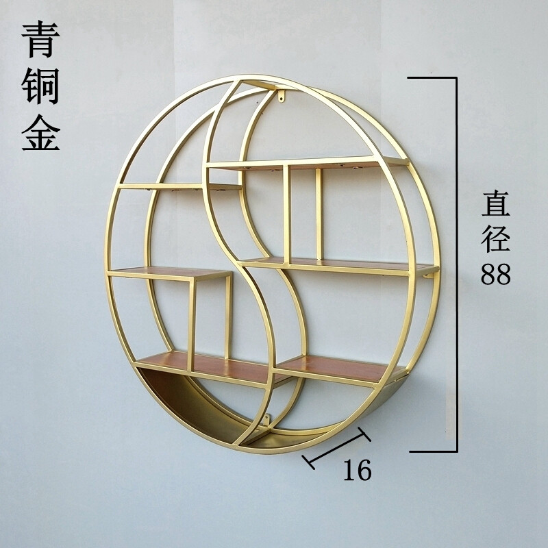 淮木欧式实木书柜复古铁艺居家空间书橱家具家居圆形教室木家圆直径108宽16青铜金实木板 圆直径88宽16青铜金实木板