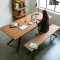 新款创意美式乡村loft工业风格家具实木餐桌工作会议桌咖啡桌设计师长条桌 长凳120*35*45