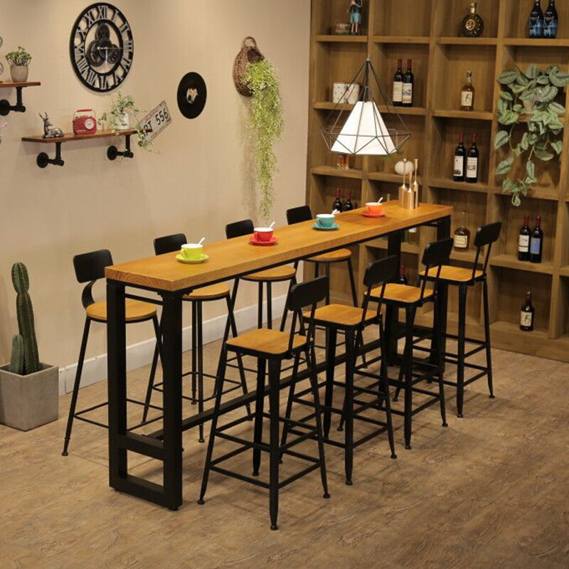 淮木铁艺实木高脚靠墙吧台桌子家用咖啡厅奶茶店星巴克酒吧桌椅组合长 350*40*105板厚5厘米