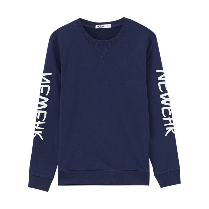 美特斯邦威圆领套头卫衣男装春印花衣服713437 190/108B/XXXL 鸢尾蓝黑