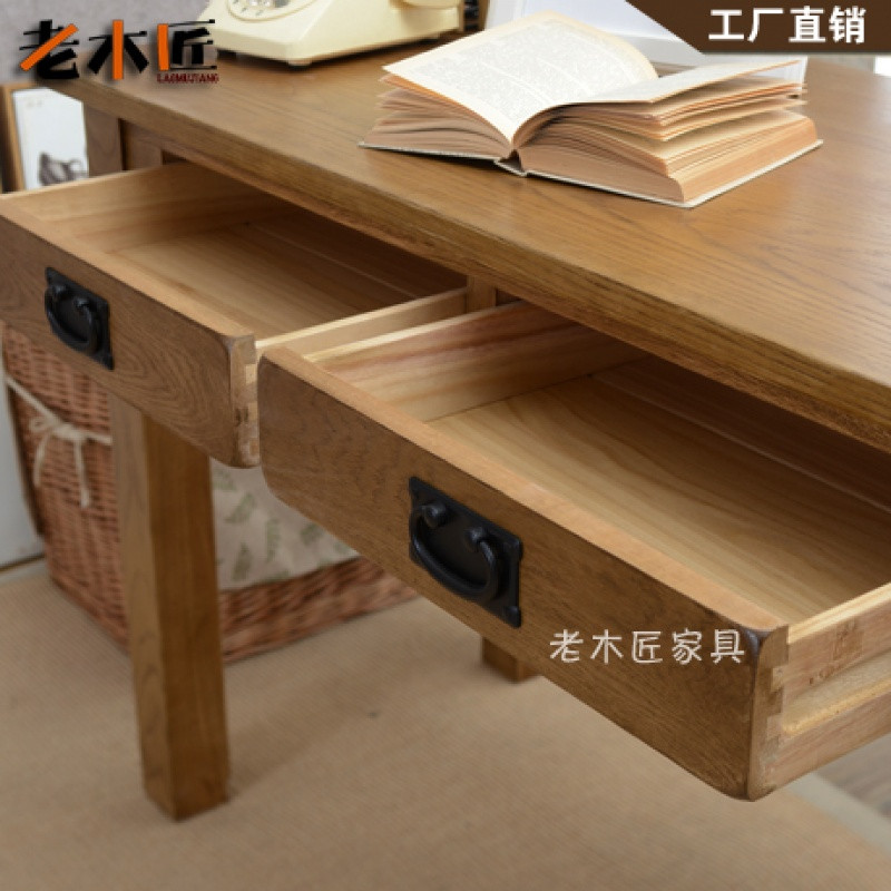 老木匠纯实木书桌环保橡木书房家具1米1.2米1.5米简约欧式学习桌_6 胡桃色1.5米