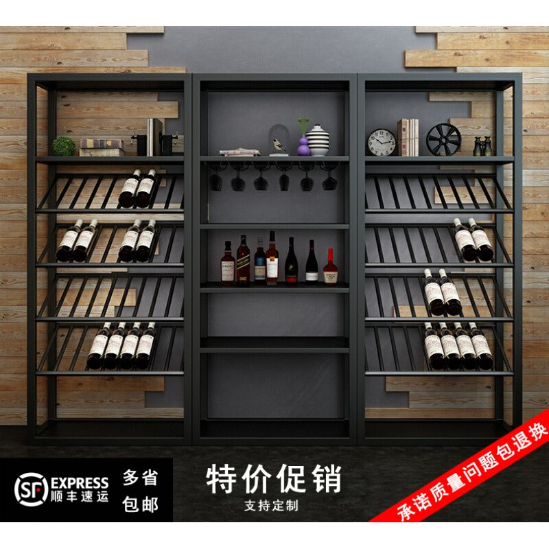 淮木欧式铁艺红酒柜展示架陈列柜落地酒吧酒架柜葡萄酒架置物架酒杯架 图片三件套古铜色