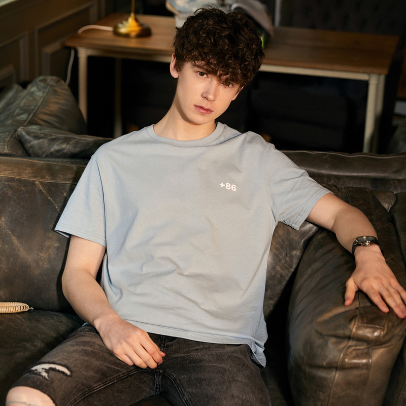 唐狮2018夏装新款短袖T恤男圆领韩版潮流胸口字母青少年学生上衣 L 醇蓝