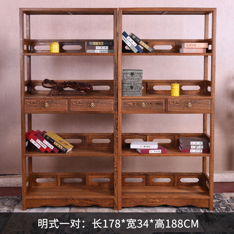 实红鸡翅木新中式仿古书房客厅置物展示架书橱玻璃带门储物小书柜_6 长178宽34高188
