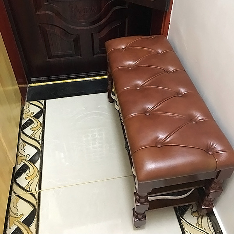 美式换鞋凳鞋柜门口储物实木经济型穿鞋凳欧式真皮拉扣鞋凳式鞋架_6 樱+樱桃色真皮不翻盖90*30*48CM
